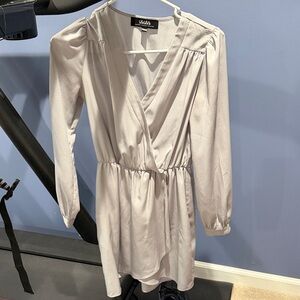 Lulu's Cream Long-Sleeve Wrap Mini Dress